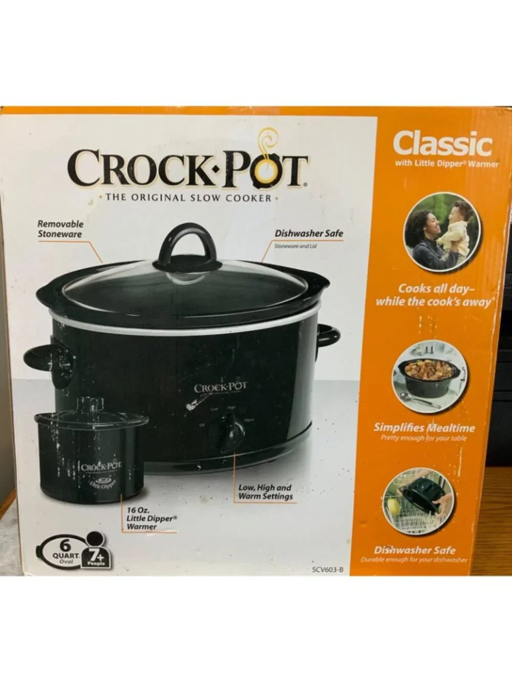 Crock Pot Black The Original Slow Cooker Classic w/ Little Dipper Warmer SCV603B